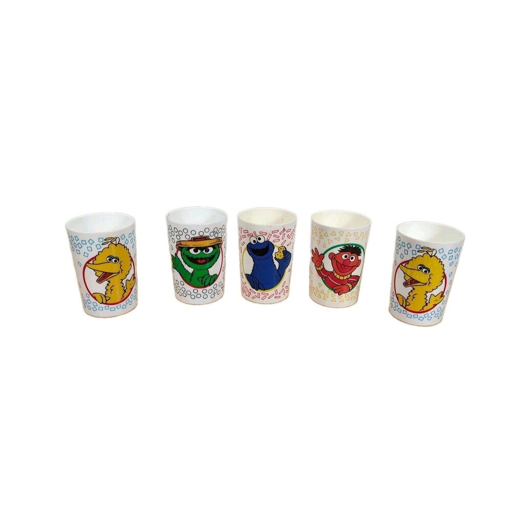 Vintage Sesame Street Plastic Cups Set 5 Peter Pan Ind Retro Kids Decor Kidcore